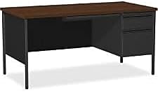 Lorell Single Right Pedestal Desk, 66 by 30 by 29-1/2-Inch, Black Walnut
