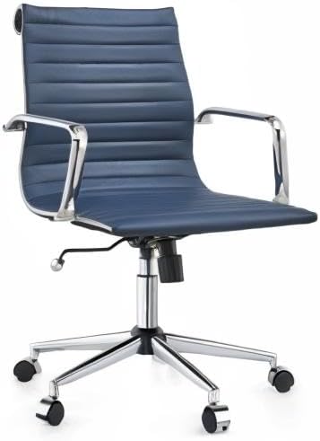 Office Desk Chair,Modern Conference Room Task Chairs,Leather Computer Swivel Excutive Ribbed Ergonomic Rolling Chair for Home Office Desk Chair (Navy)