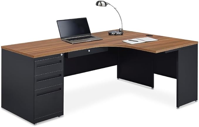 nbf signature series L Shaped Computer Desk with 3-Drawer Pedestal and Right Return Ergonomic Office Desk 72" Wx48 D Gray Wash Maple for Corner Working PC Desk