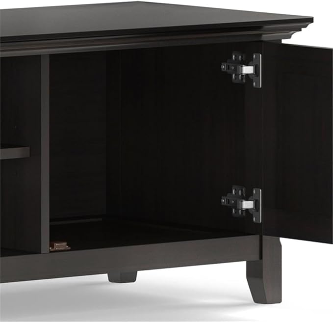 SIMPLIHOME Amherst 72-inch Wide Solid Wood Low TV Stand in Hickory Brown, Transitional-Style Media Console for Living Room with Cable Management, Fits 80" TVs