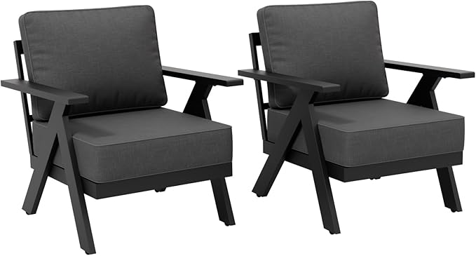 COOS BAY Iron Luxe Modern Outdoor Patio Chairs Set of 2, Lounge Accent Chairs for Backyard, Deck, Porch, Garden, Black/Gray