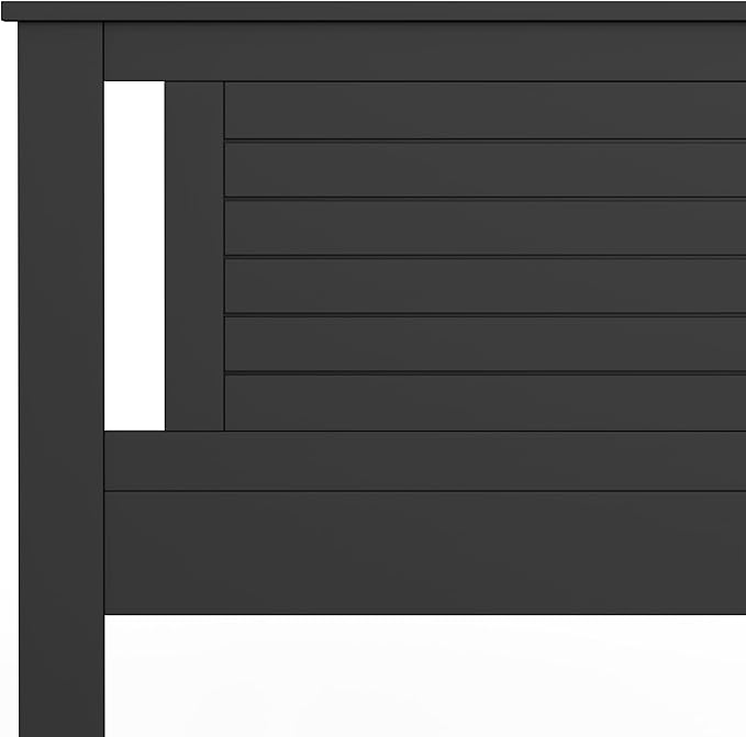 Serene Poplar Wood Queen Size Headboard in Black, Modern Farmhouse Panel with Horizontal Scoring, Casual Coastal Style, Easy Assembly, Quality Materials