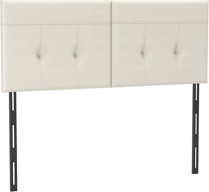 Headboard Queen Size Upholstered Faux Leather, Queen Headboard with Sturdy Metal Legs, Tufted Upholstery Design Headboards with Adjustable Width & Height (Ivory)