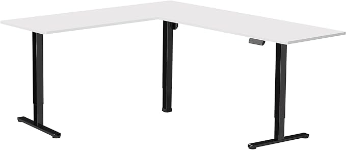 VIVO Corner Standing Desk, 75 x 63 inch Reversible L-Shaped Workstation, Electric Height Adjustment, Home, Office, and Reception Rooms, White Table Top Black Frame, DESK-E3CTBW-75