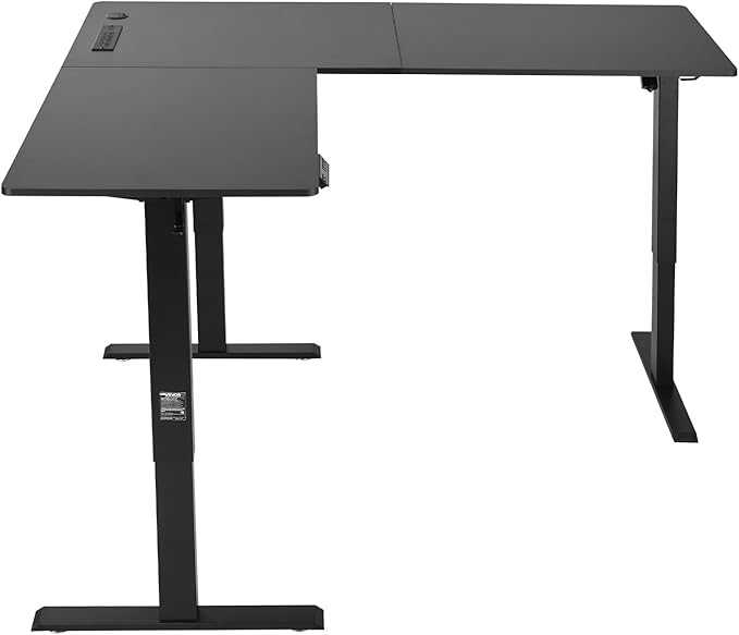 VEVOR L Shaped Standing Desk with Wheels, 63 x 55 inch 3-Level Height Adjustable Electric Corner Standing Desk with Power Outlet, Heavy Duty Carbon Steel Sit Stand Computer Table, Easy to Assemble