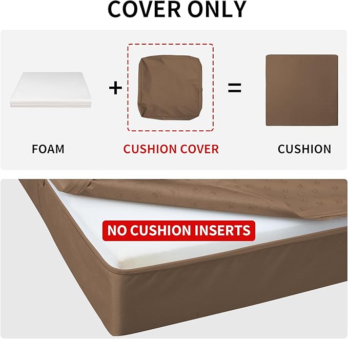 Easy-Going Waterproof Patio Cushion Covers ONLY Cover 22x22x4 inch 4 Pack Replacement Non-Slip Outdoor Seat Cushion Slipcover with Zipper. Brown