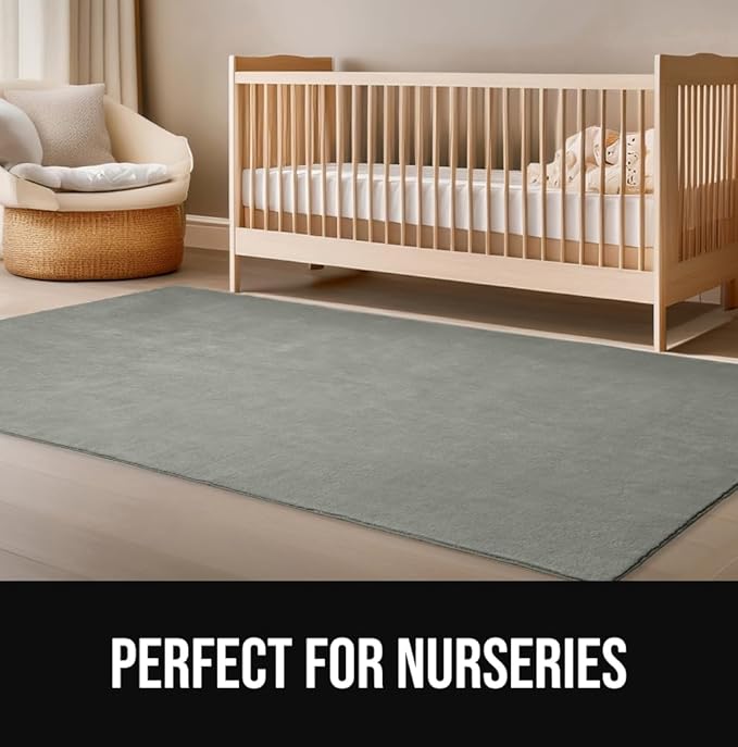 GORILLA GRIP Slip Resistant Soft Washable Stain Resistant Area Rug, 8x10, Plush Thick Carpet for Nursery, Bedroom, Living Room, Non-Shedding Floor Rugs, Kid and Pet Friendly, Baby Home Decor, Gray
