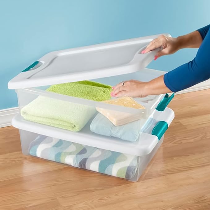 Sterilite 12-Pack Latching Box, Clear Plastic Storage Bins with Lids, 64 & 32 Quart - Heavy-Duty Organizing Containers for Closet and Office