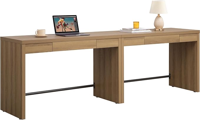 SICOTAS Home Office Executive Desk - 47-Inch Computer Desk with Drawer, Farmhouse Writing Study Desk with Storage,Boho Makeup Vanity Table for Bedroom (Reclaimed Caramel Oak, 2 Pieces)