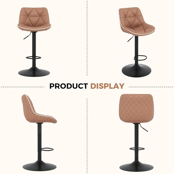 Nalupatio Bar Stools Set of 2, Adjustable Swivel Counter Height Bar Stools with Back, Armless Modern Barstools for Kitchen Island & Home Bar, Upholstered Seat,(Terracotta)