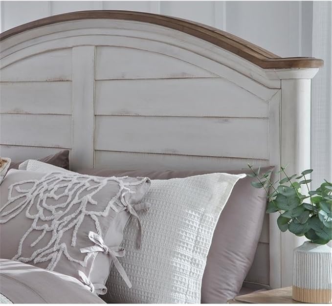 American Woodcrafters Meadowbrook White-Washed Wood Farmhouse Queen Size Arched Panel Headboard