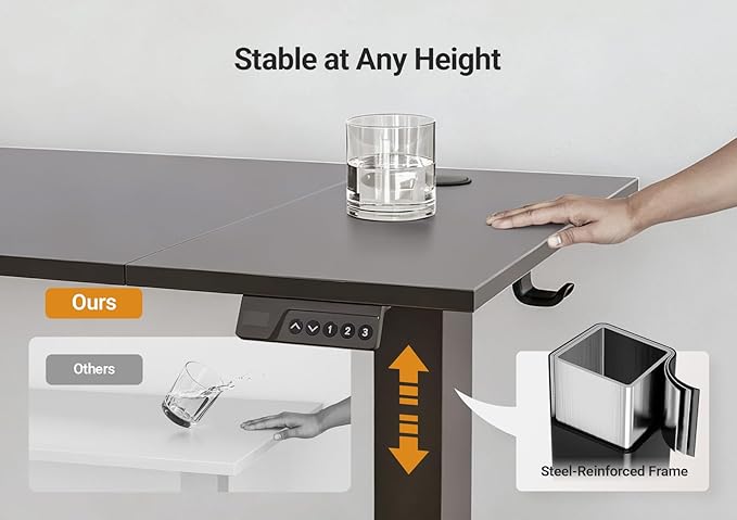 Seang Electric Height Adjustable Standing Desk, 40 x 24 Inch Sit-Stand Workstation with T-Style Frame, 3 Memory Height Options & Built-in Cable Management for Home Office, Black Frame/Black Top