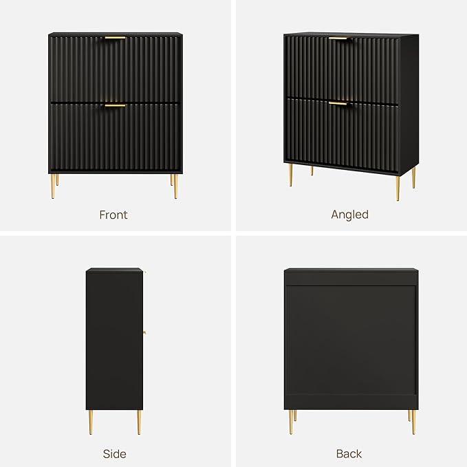 SICOTAS Fluted Shoe Cabinet Storage for Entryway with 6 Flip Drawers-11.8"Deep Frestanding Shoe Organizer Cabinet with 6-tier Shelves, Large 60 Pairs Shoes Rack Cabinet for Foyer Hallway, Black, 3PCS