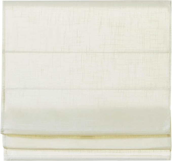 Madison Park Kyler Cordless Roman Shades - Single Panel, Lightweight Linen Blend Fabric, Natural Design, Easy Installation, Light Filtering Window Blind, Bedroom, Living Room Decor 35"W x 64"H Ivory