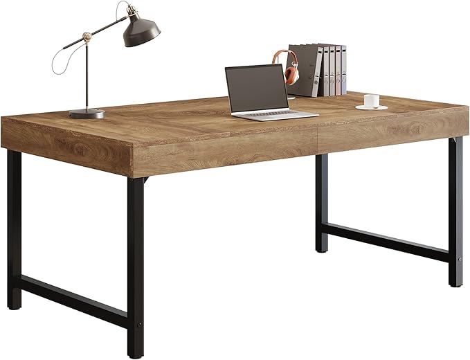 Tribesigns 55" Industrial Executive Desk for Home Office, Rustic Simple Computer Laptop Desk with Strong Metal Legs, Study Writing Table Business Workstation, Small Conference Table