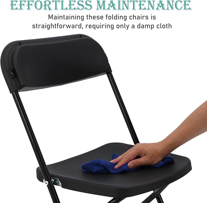 30 Pack Black Plastic Folding Chairs, Portable Stackable Commercial Party Folding Chairs with Steel Frame 350lbs for Home Office Outdoor Indoor Office Wedding Party Events