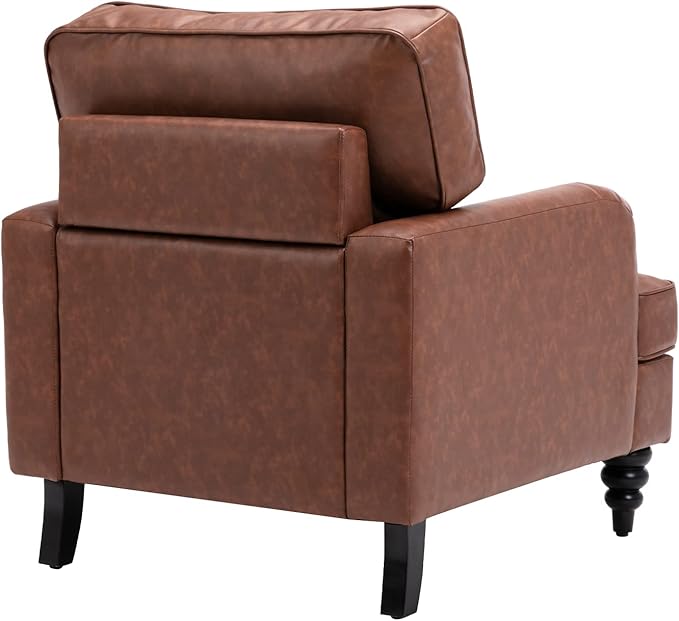 PU Leather Upholstered Accent Chairs Set of 2 Modern Single Sofa Chair with Thick Removable Back Cushion and Black Printed Legs Armchairs for Living Room/Bedroom/Reading Room, Brown
