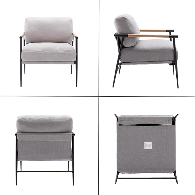 HEAH-YO Modern Accent Chairs Set of 2, Upholstered Chenille Living Room Chairs with Backrests, Comfy Reading Armchairs for Bedroom, Gray