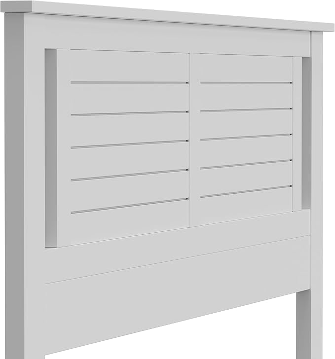 Serene Poplar Wood Queen Size Headboard in White, Modern Farmhouse Panel with Horizontal Scoring, Casual Coastal Style, Easy Assembly, Quality Materials