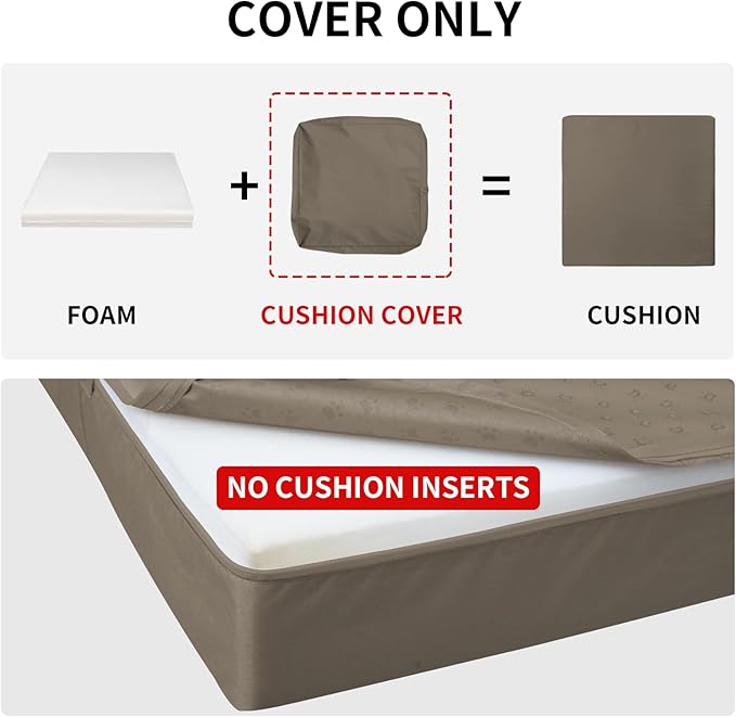 Easy-Going Waterproof Patio Cushion Covers ONLY Cover 22x20x4 inch 2 Pack Replacement Non-Slip Outdoor Seat Cushion Slipcover with Zipper. Taupe