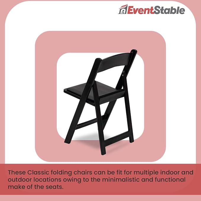 EventStable Titan PRO Resin Folding Chair - Black Indoor/Outdoor Lightweight Padded Chair for Weddings, Parties, Events - 50 Pack