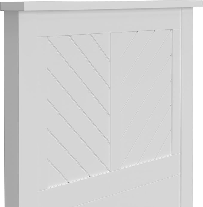 Serene Poplar Wood Twin Size Headboard in White, Modern Farmhouse Panel with Chevron Scoring, Casual Coastal Style, Easy Assembly, Quality Materials