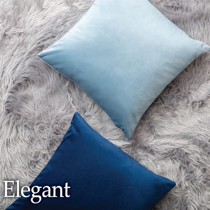 lalaLOOM Velvet Throw Pillow Covers, Set of 2 Decorative Square Pillows Home Decor, Soft Accent Cases, Silky Machine Washable Pillowcases for Sofa, Couch, Bedroom, Living Room, 16x16, Stone Blue