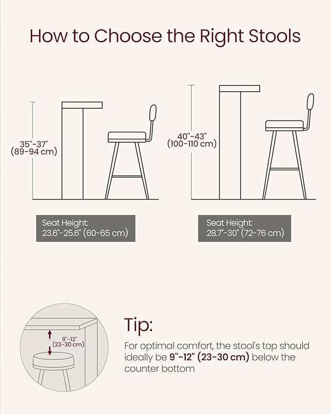 VASAGLE Set of 2 Bar Stools, Bar Height Stools, 29.1 Inches Tall Barstools with Back, Counter Bar Chairs for Kitchen Island, Steel Frame, Industrial Style, Easy Assembly, Wheat Brown and Cloud White