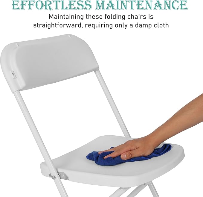 90 Pack Plastic White Folding Chairs, Portable Stackable Commercial Party Folding Chairs with Steel Frame 350lbs for Home Office Outdoor Indoor Office Wedding Party Event