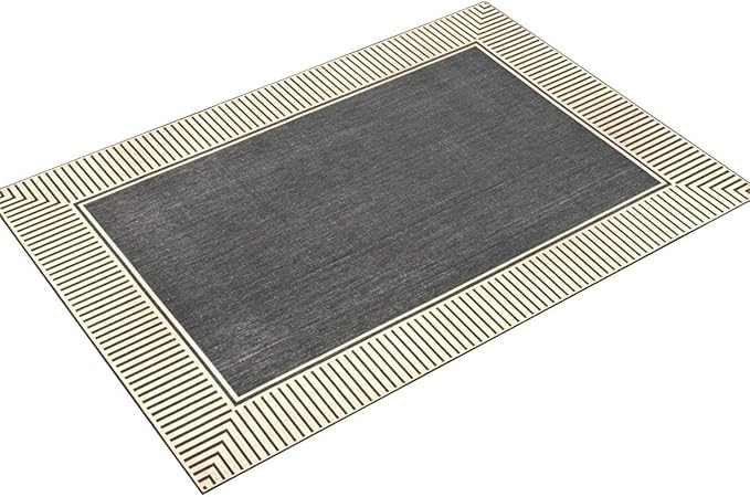 Nuloom Asha Dark Grey/Ivory, 8' x 10', Casual, Striped Border, Soft and Cozy, High Traffic, Stain Resistant, Easy Clean, Durable Area Rug for Indoor/Outdoor Patio, Deck, Porch, Garden, Courtyard