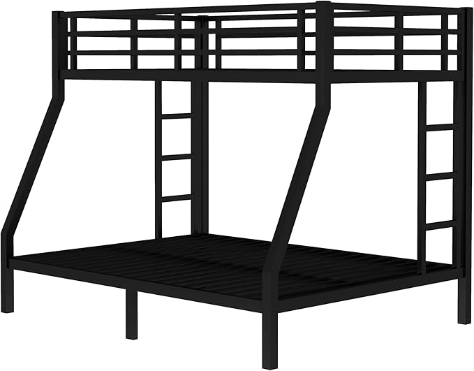 Bellemave Twin Over Full Bunk Bed for Teens, Twin Over Full Bunk Bed Frame with 2 Side Ladder and Full Length Guardrail, Easy Assemble Bunkbeds, Noise Reduced, Mattress Not Included, Black