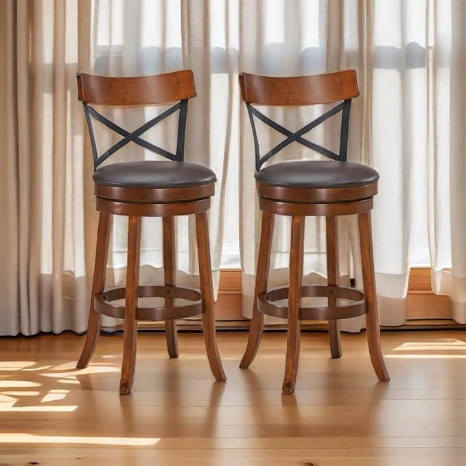 ERGOMASTER Swivel Counter Height Barstool 29 Inch Seat Height Bar Chair Cappuccino X Open Back ( 29 Inch,Set of 2)