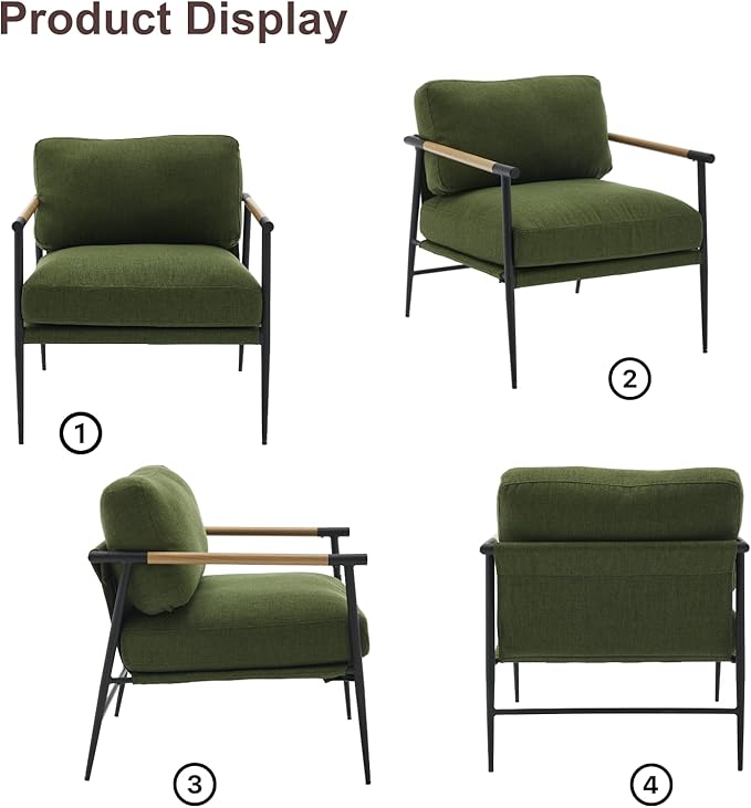 HEAH-YO Modern Accent Chairs Set of 2, Upholstered Linen Fabric Living Room Chairs with Backrests and Metal Legs, Comfy Reading Side Armchairs for Bedroom, Green