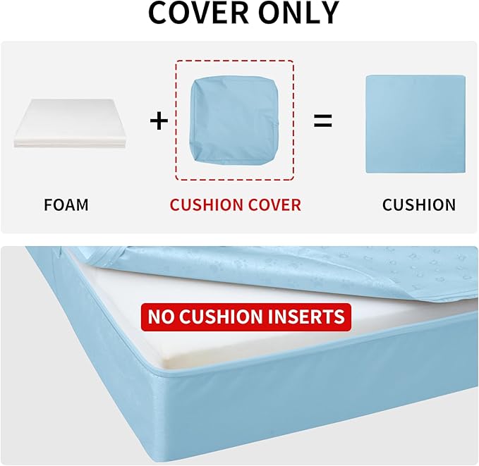 Easy-Going Waterproof Patio Cushion Covers ONLY Cover 20x18x4 inch 2 Pack Replacement Non-Slip Outdoor Seat Cushion Slipcover with Zipper. Light Blue