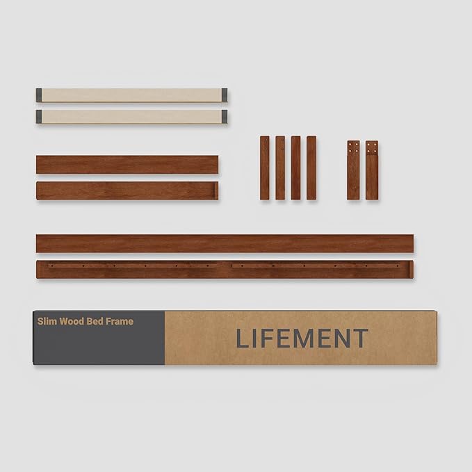 LIFEMENT Classic Wood Platform Bed Frame, Essential, Noise Free, Under Bed Storage, No Box Spring Needed, Easy Assembly (Cherry, Queen (U.S. Standard))