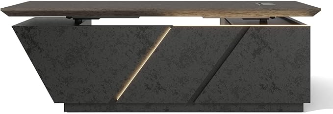 SAINTCY Adjustable Executive Desk - Luxury L Shaped Desk with Drawers, Large Table with File Cabinets, Executive Office Desks with LED Light Strip Home Office Desk for Professionals