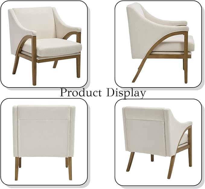 EALSON Modern Accent Chairs Set of 2 Comfy Living Room Chairs with Wooden Frame and Armrest Mid Century Upholstered Fabric Reading Lounge Armchairs for Living Room/Bedroom/Balcony, Chenille White