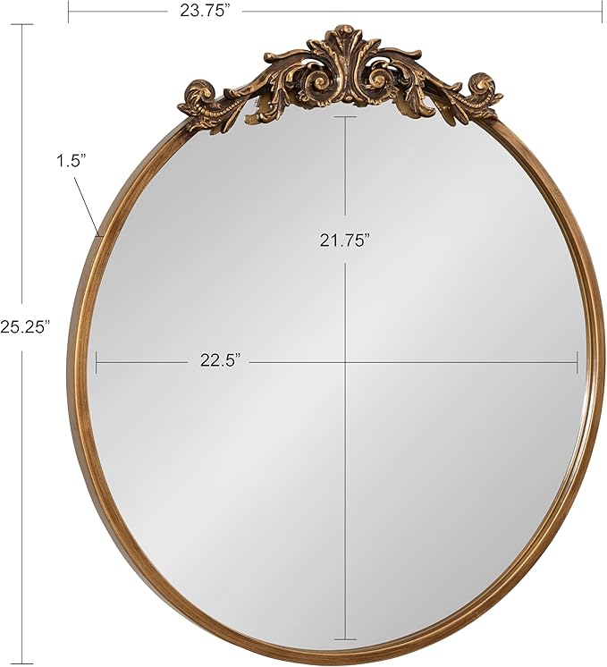 Kate and Laurel Arendahl Ornate Glam Round Mirror; 24 Inch Diameter; Gold; Dramatic Baroque Style Wall Mirror for Vintage Antique Inspired Home Decor Aesthetic
