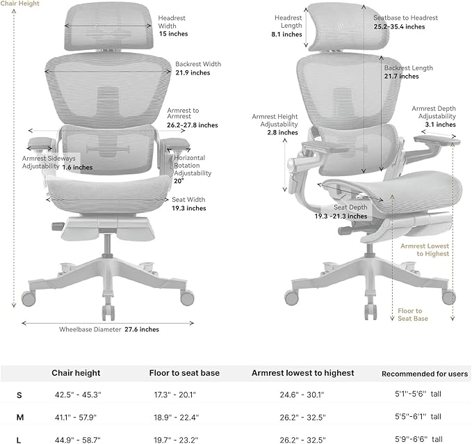 HINOMI H1 Pro V2 Ergonomic Office Chair with Foot Rest - Comfy Home Office Desk Computer Chair, Comfortable Mesh Seat with Adjustable Back Support (Black, Medium)