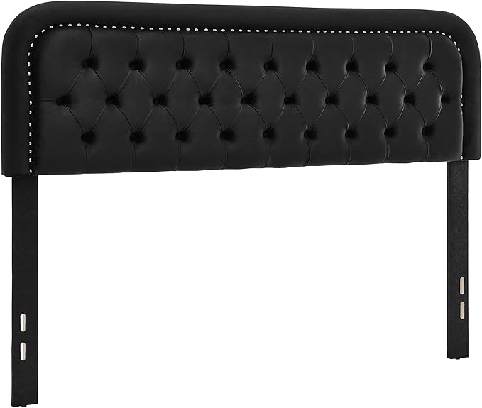 Tufted Upholstered Headboard,Button Solid Wood HeadBoards with Adjustable Height,Modern Performance Velvet Bed Head Boards,Easy Install&Nailhead (Black, Queen)