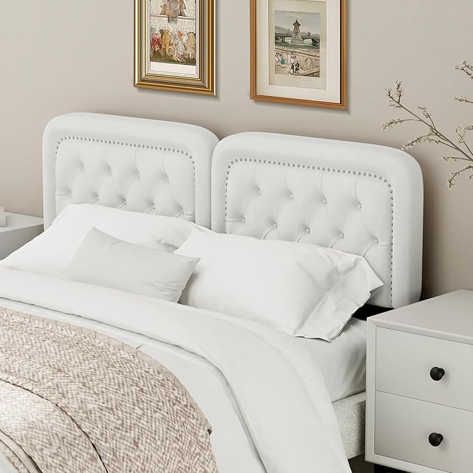 Tufted Upholstered Headboard King Size, Button Adjustable Height King Head Board Only, Sturdy and Durable Solid Wood with Nailhead Trim Headboards, Ideal for Bedroom, Dorm, Guest Room,Beige