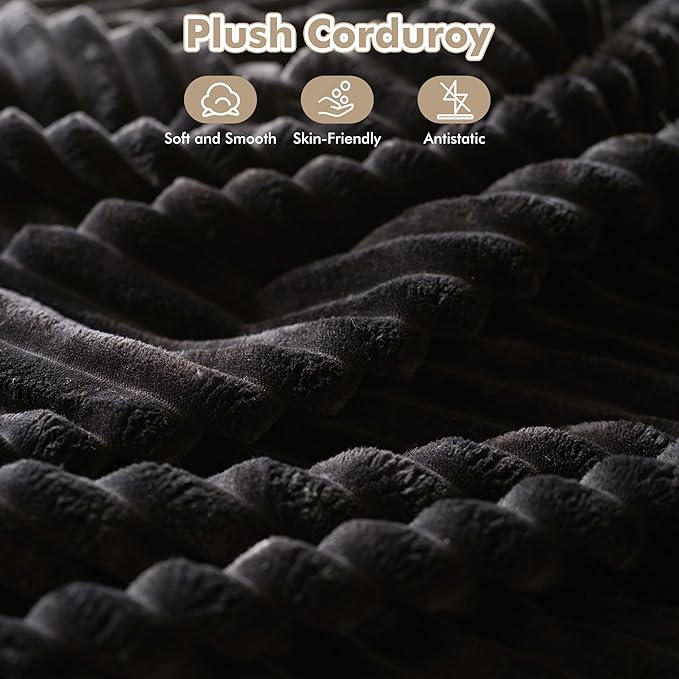 37.1" Ottoman for Couch, Plush Corduroy Memory Foam Ottoman Cloud Boneless Sectional Couch for Living Room Foot Stools No Assembly Require, Plush Corduroy,Black