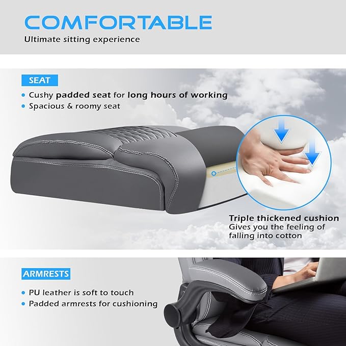 VITESSE Heavy Duty Office Chair, Executive Office Chair with Flip up Armrest,Ergonomic High Back Computer Gaming Chairs Home Office 400lbs, Big and Tall Office Chairwith Lumbar Support(Gray)