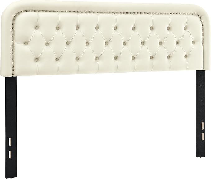Tufted Upholstered Headboard,Button Solid Wood HeadBoards with Adjustable Height,Modern Performance Velvet Bed Head Boards,Easy Install&Nailhead (Beige, King)