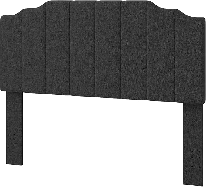 Queen Size Headboard Only, Linen Wall Mounted Headboard Queen/Full Size for Adjustable Bed, Modern Vertical Channel Design with Curved Tufted Upholstered Head Board, Dark Gray
