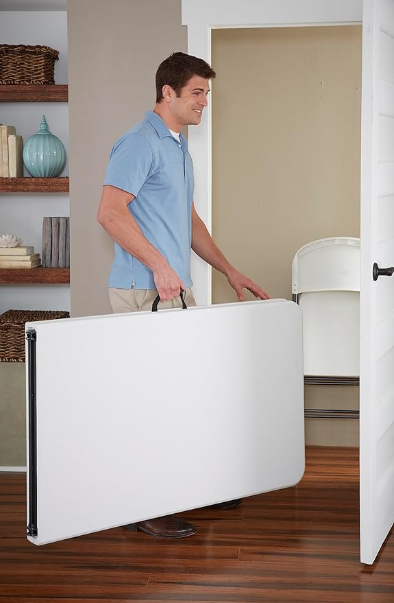 COSCO 8 ft. Fold-in-Half Banquet Table w/Handle, White