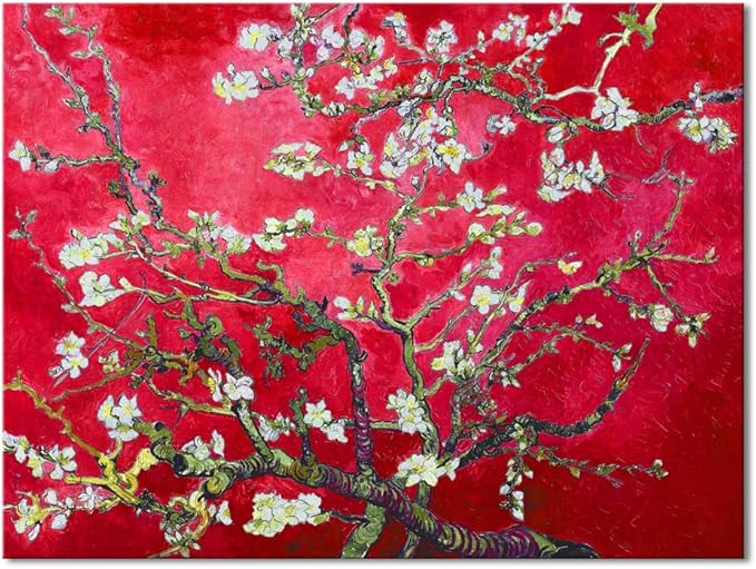Wieco Art Extra Large Red Almond Blossom Tree Vincent Van Gogh Paintings Reproduction Canvas Prints Wall Art for Home Decor and Wall Decor Classical Flowers Pictures Artwork