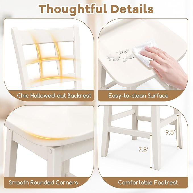 COSTWAY Swivel Bar Stools Set of 2, 24.5 Inch Counter Height Bar Chairs w/Hollow Backrest & Contoured Seat, Wooden Barstools w/Footrest for Kitchen Island, Pub, Bistro, Cafe (2, White)