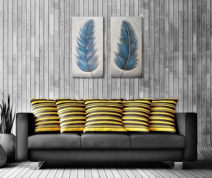 Wieco Art Blue Feathers Abstract Paintings Wall Art on Canvas Mordern Canvas Wall Art for Living Room Bedroom Wall Decor Contemporary Artwork for Home Decorations