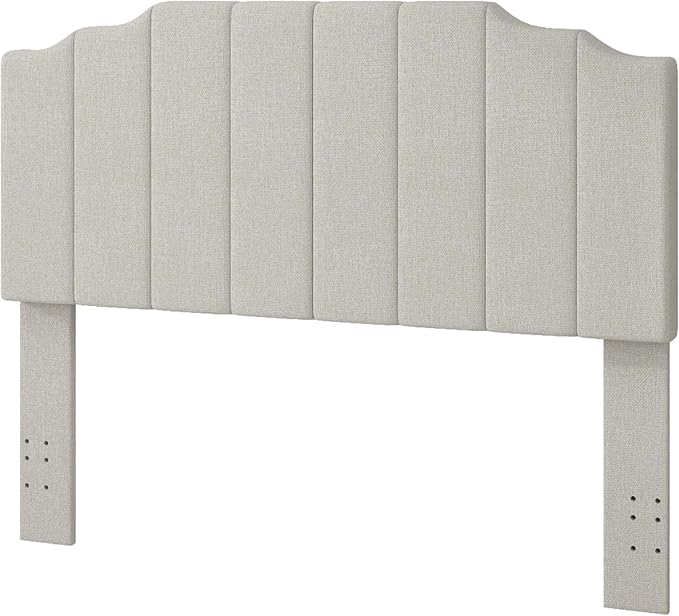 Queen Size Headboard Only, Linen Wall Mounted Headboard Queen/Full Size for Adjustable Bed, Modern Vertical Channel Design with Curved Tufted Upholstered Head Board, Linen Gray